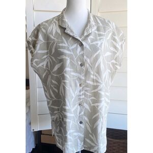 Click By Color Me Cotton‎ Womens L 100% Linen Button Top Bamboo Leaf Neutral Tan